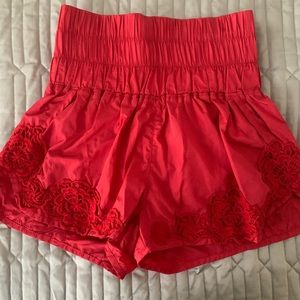 Free People The Way Home Short, Red/Orange, XS, Floral Embroidered